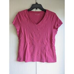 Ann Taylor Women's Pink Short Sleeve V-neck 100% Cotton Top Size L